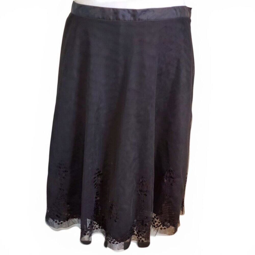 Vintage Y2K Black Sequin Whisigoth Midi Skirt Goth Emo Indie Grunge